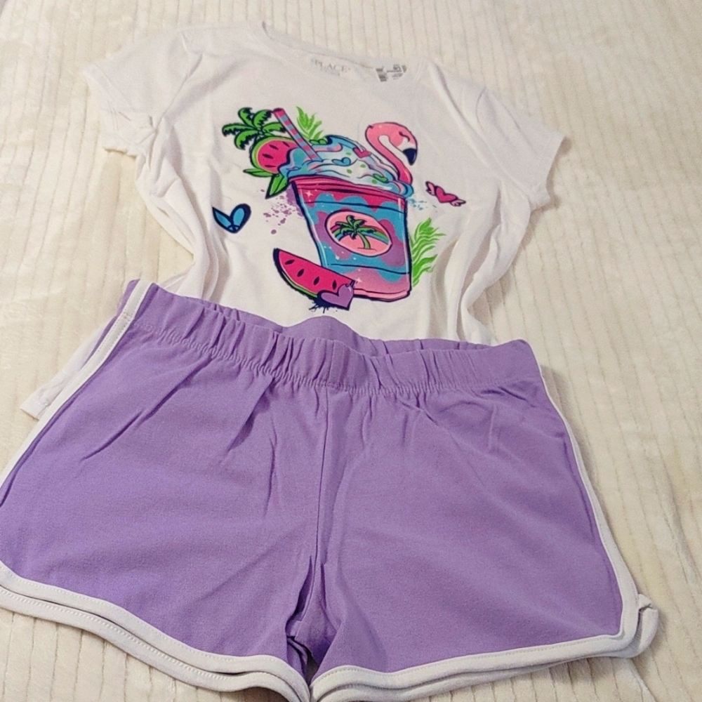 2 PC short and shirt purple and white Children's Place size L/G 10/12 - Picture 1 of 9